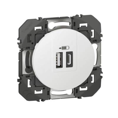 Prise double USB type A+type C 3A 15W DOOXIE blanc - Gedimat - LEGRAND