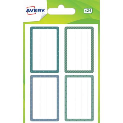 24 étiquettes scolaires motifs bleus et verts - 36 x 56 mm