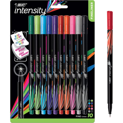 Etui de 10 Feutres Fineliner Intensity Pte Fine Bagué Assortis - Bic