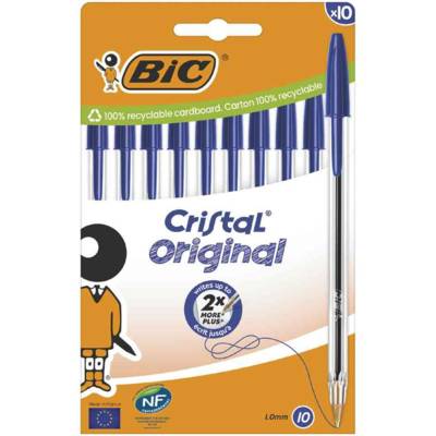 Etui Carton de 10 Stylos à Bille Cristal Original Bleu