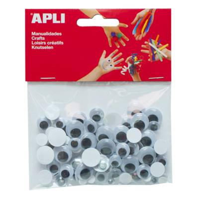 Lot de 100 yeux mobiles rond noir adhésif assorties - APLI-AGIPA