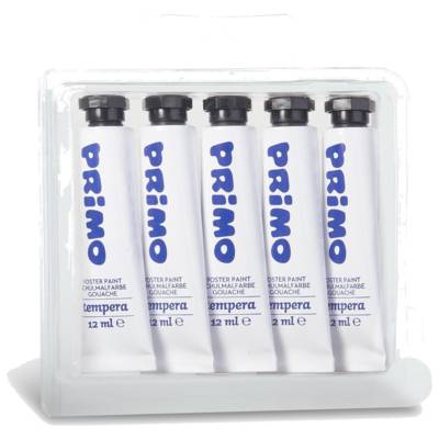 Lot de 5 Tubes Aluminium 12ml Peinture Gouache Blanc 100 - PRIMO