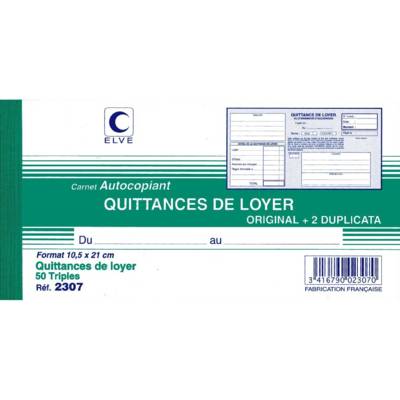 Manifold 105x210mm 50 Feuillets Tripli Quittances Loyer