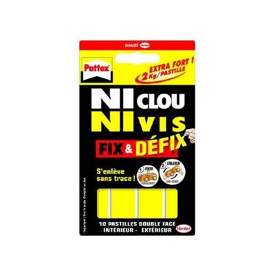 Etui de 10 Pastilles adhésives ni clou ni vis double face suporte 2kg fix défix