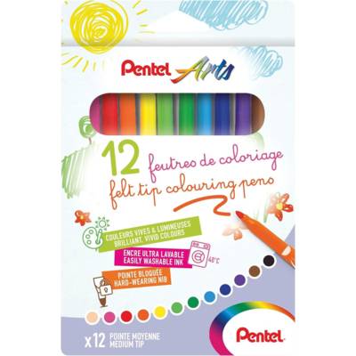 Boite de 12 Feutres Pentel Arts, pointe moyenne