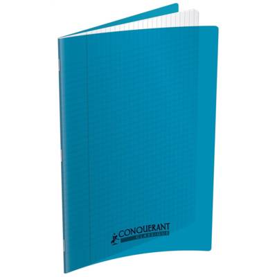 Cahier conquérant polypro agrafé 24x32 cm 96P 90G grands carreaux turquoise