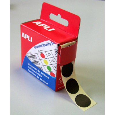 Bte Distributrice 150 étiquettes Gommettes de signalisation Rondes 15 mm Noir