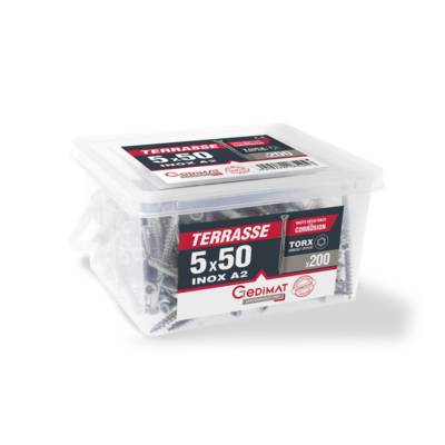 Vis terrasse TORX A2 tête réduite - 5 x 50 mm - Seau de 200 pièces - Gedimat