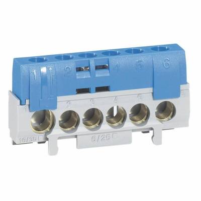Bornier de neutre 5 bornes câble 6 à 25mm²+1 câble 10 à 35mm² bleu - Gedimat - LEGRAND