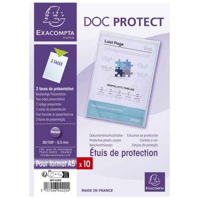 Sachet de 10 étuis de protection simples PVC Haute Qualité 30/100e - A5 - Cristal