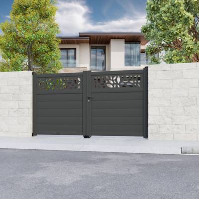 Portail battant ALABAMA alu gris anthracite structuré - Gedimat - GARDEN GATE