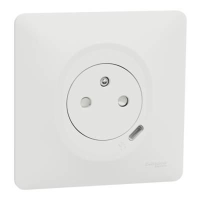 Prise de courant 2P+T OVALIS REFRESH affleurante+chargeur USB blanc - 16A - Gedimat - SCHNEIDER ELECTRIC