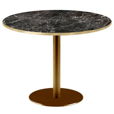 Table pied Doré Ø120cm marbre noir brillant chants laiton - intérieur - RestooTab