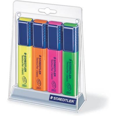 Set de 4 Surligneurs Textsurfer classic résistant aux UV pointe biseautée 1 à 5 mm