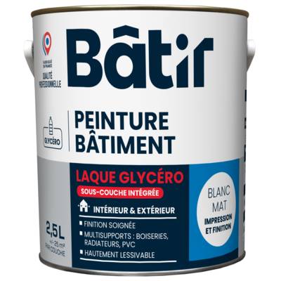 Laque mate multisupports blanc - pot de 2.5 l - Gedimat - BATIR