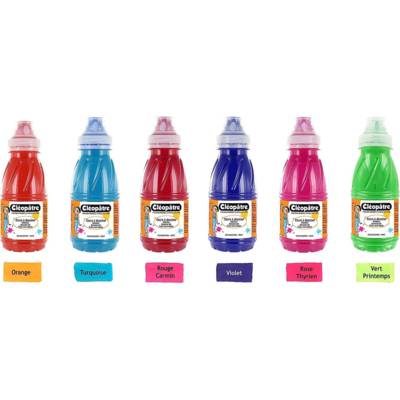 Lot 6 flacons 250 ml Encre à Dessiner, Orange, Turquoise, Rouge Carmin,Violet, Rose Tyrien, Vert Printemps
