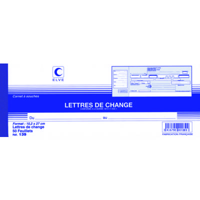 Carnet LETTRES DE CHANGE 102 x 270 mm 50 Feuillets