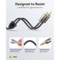 Câble Audio Jack 3.5mm 2 Rca Mâles Gold Nylon Tressé 5m