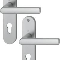 Ensemble de poignées sur plaque courte HAMBURG alu aspect inox clé L 38 - Gedimat - HOPPE