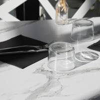 Table rabattable pied blanc 70x70cm marbre blanc chants blancs - terrasse - RestooTab