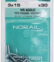 Vis agglo tête fraisée Pozidriv en acier zingué blanc 3 x 15 mm - Gedimat - NORAIL