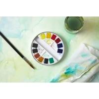 Aquarelle Fine Boîte Ronde en Métal 12 Demi-Godets