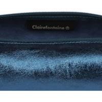 Trousse Scolaire Cuirisé Ronde Ø5,5x22 cm Véritable Cuir irisé Indigo