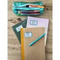 24 étiquettes scolaires motifs bleus et verts - 36 x 56 mm