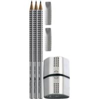 Set 3 Crayons Graphite Grip 2001 - B - 2 Gommes Capuchon - Taille-crayon Grip Trio