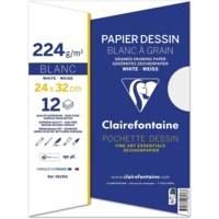 Pochette 12 Feuilles Dessin à grain 24x32 224g Blanc - CLAIREFONTAINE