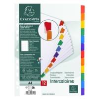 Intercalaires carte blanche 160g avec onglets couleurs renforcés - 12 positions - A4 - Blanc