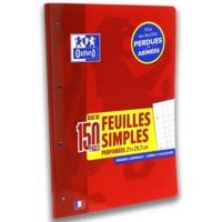 Bloc de Feuilles Simples détachable perforés A4 Grand carreaux 90g 150 pages