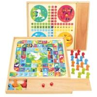 Jeux de l'oie et Petits Chevaux - Plateau avec Plumier en Bois - JEUJURA
