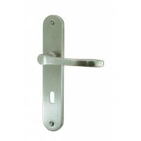 Ensemble de poignées de porte TETRA sur plaques finition inox mat avec trou de cylindre de sûreté - Gedimat - DT 2000