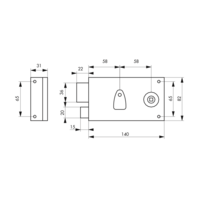 Serrure applique horizontale pêne dormant 1/2 tour gauche 140x82mm - Gedimat - THIRARD