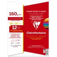 Pochette de 12 + 3 Feuilles de Papier Dessin Couleurs Vives  24x32 160g