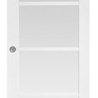 Porte seule coulissante JAZZ bois exotique pré-peint blanc avec vitrage dépoli - 204x73cm - avec usinage pour châssis à galandage rainure et tire-doigt - Gedimat - MENUISERIES D'OLT