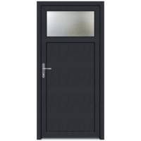 Porte de service PVC VALETTE gris anthracite 7016 dormant 60 mm avec tapées pour isolation 120 mm - 200 x 80 cm - Gedimat - EUROPEN