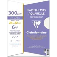Pochette 6 Feuilles Papier Lavis Aquarelle 24x32 cm 300g - CLAIREFONTAINE