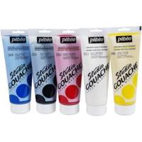Pack 5 peintures couleurs primaires Gouache Studio 5 Tubes 100 Ml (Noir d'Ivoire, Blanc Permanent, Jaune Primaire, Cyan, Magenta) - PÉBÉO