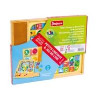Jeux de l'oie et Petits Chevaux - Plateau avec Plumier en Bois - JEUJURA