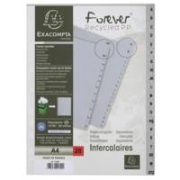 Intercalaires imprimés alphabétiques PP recyclé gris - AZ 20 positions - A4 - Gris