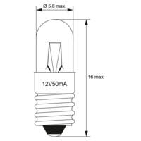 Ampoule Tubulaire Miniature 0,6 W Culot E5,5 12 V (DC) 50 mA H 15 mm D 4,7mm