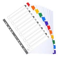 Intercalaires carte blanche 160g avec onglets couleurs renforcés - 12 positions - A4 - Blanc