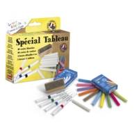 Coffret Spécial Tableau 10 craies blanches 10 craies de couleur 4 feutres effaçables