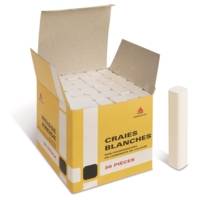 Boîte de 36 craies blanches, en carbonate de calcium, non-poussiéreuses