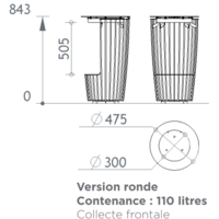 Corbeille urbaine porte-sac Easy 110 L simple flux collecte frontale
