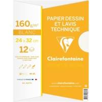 Pochette papier dessin & lavis technique 24x32 12F 160g Blanc