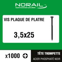 Vis pour plaque de plâtre tête trompette empreinte Phillips en acier phosphate noir 3,5 x 25 mm - Gedimat - NORAIL