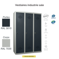 Vestiaire industrie salissante | 3 cases | Séparation vêtements propres et sales